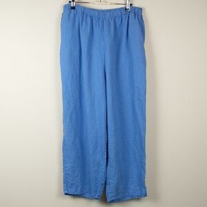 FLAX Linen Pants Womens Large Blue Wide Leg Relaxed